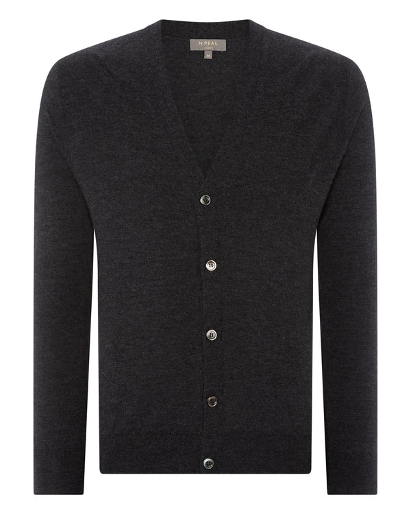 N.peal Men's Curzon Fine Gauge Cashmere Cardigan In Dark Charcoal Grey