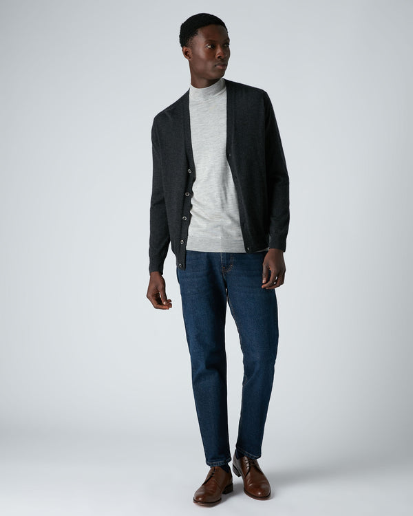 N.peal Men's Curzon Fine Gauge Cashmere Cardigan In Dark Charcoal Grey