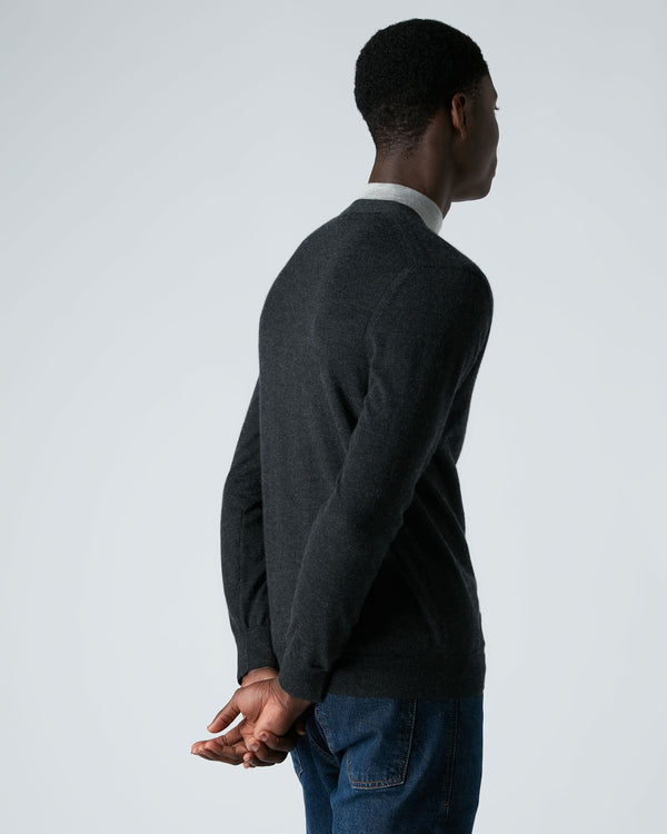 N.peal Men's Curzon Fine Gauge Cashmere Cardigan In Dark Charcoal Grey