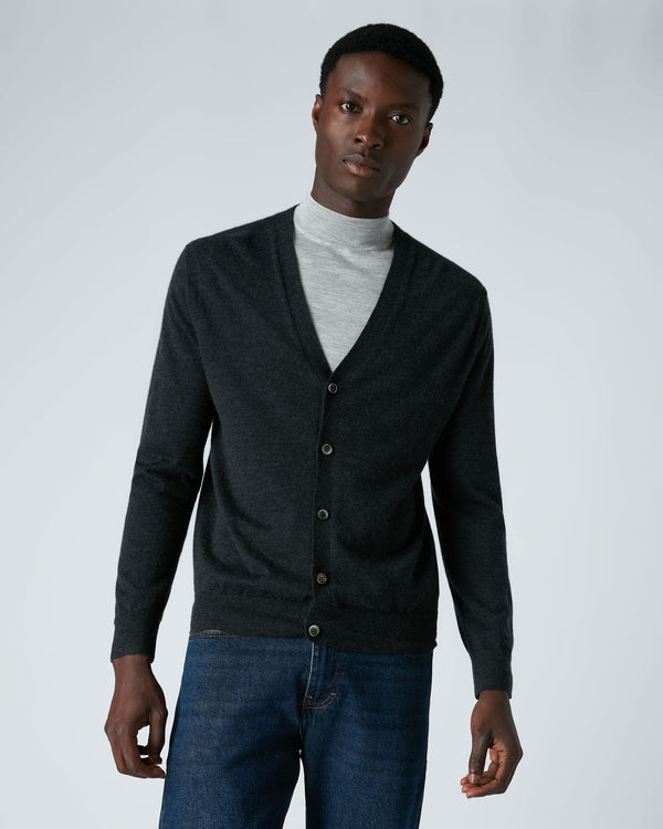 n.peal Men's Curzon Fine Gauge Cashmere Cardigan In Dark Charcoal Grey