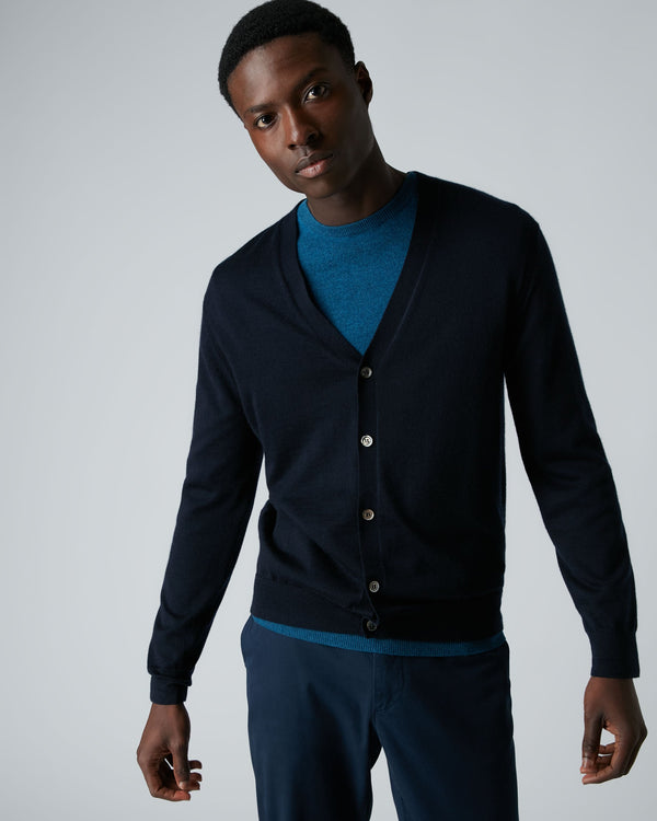 n.peal Men's Curzon Fine Gauge Cashmere Cardigan In Navy Blue