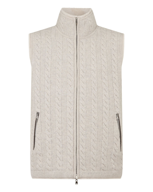 N.peal Men's Dolomiti Cable Fur Gilet In Ash Grey Marl
