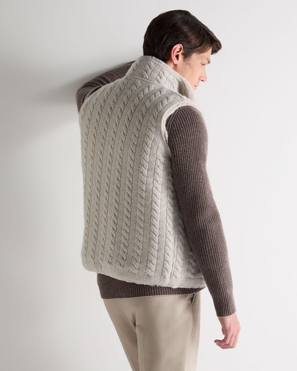 N.peal Men's Dolomiti Cable Fur Gilet In Ash Grey Marl