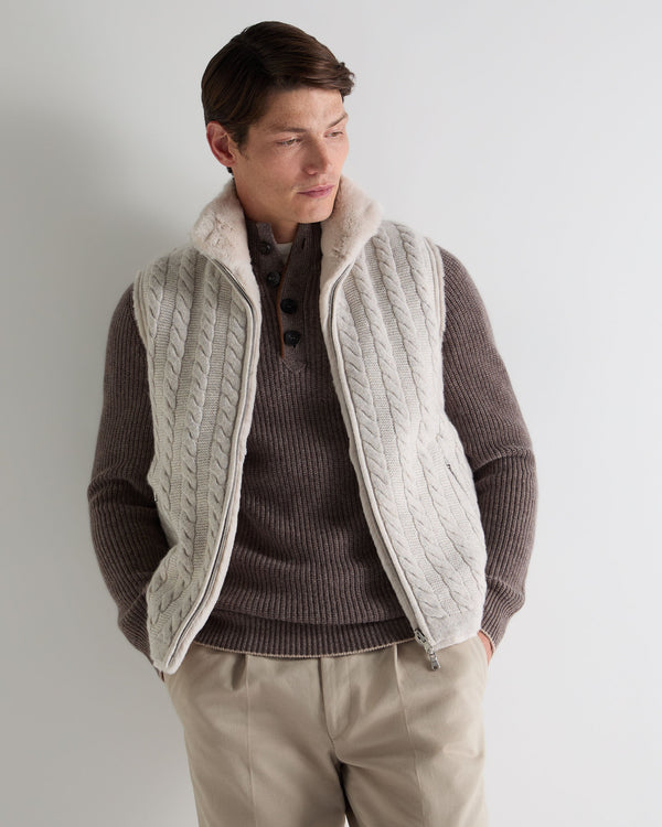 n.peal Men's Dolomiti Cable Fur Gilet In Ash Grey Marl