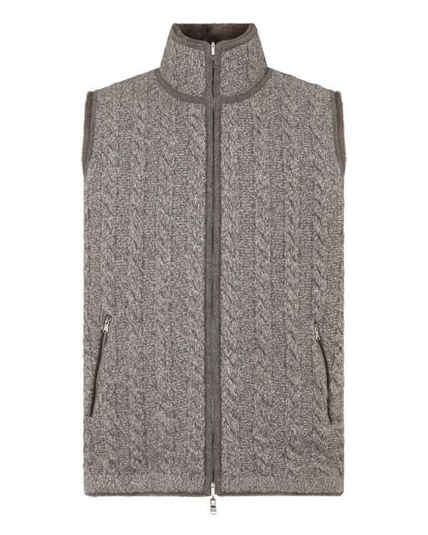 N.peal Men's Dolomiti Cable Fur Gilet In Soft Truffle Brown Marl