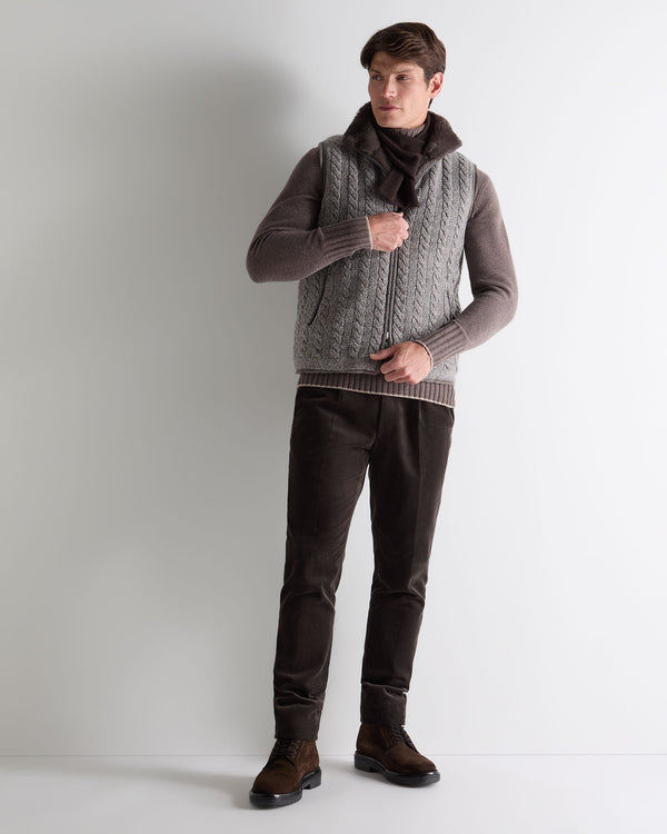 N.peal Men's Dolomiti Cable Fur Gilet In Soft Truffle Brown Marl