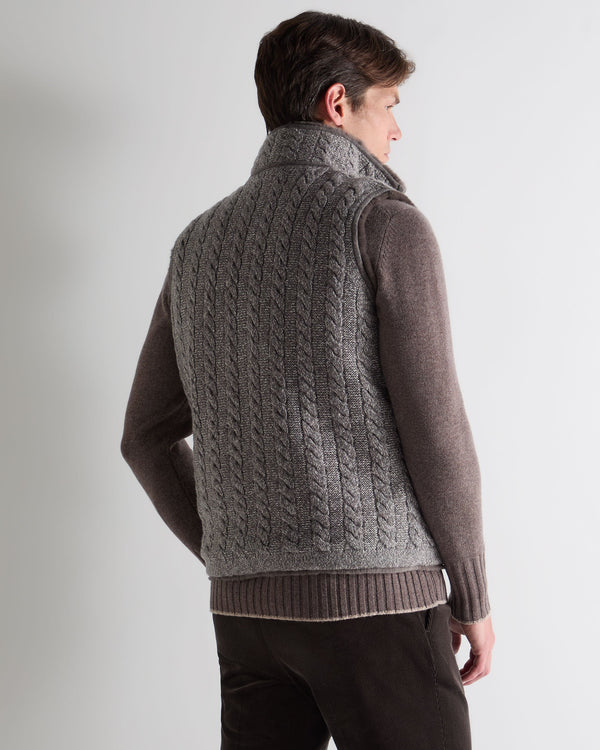 N.peal Men's Dolomiti Cable Fur Gilet In Soft Truffle Brown Marl