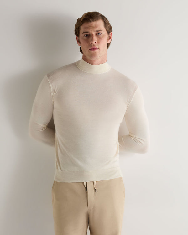 n.peal Men's Fine Gauge Cashmere Turtle Neck Sweater In New Ivory White