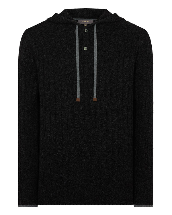 N.peal Men's Fitzrovia Cable Cashmere Hoodie In Charcoal Grey Melange