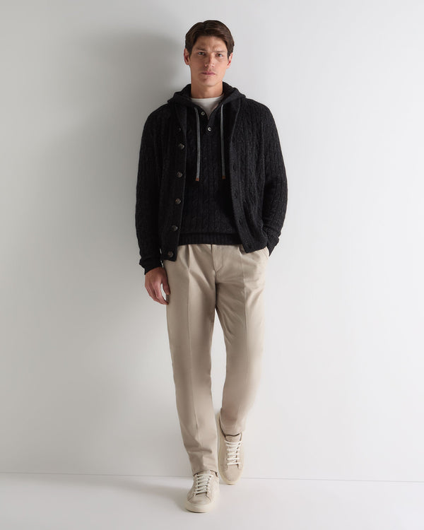 N.peal Men's Fitzrovia Cable Cashmere Hoodie In Charcoal Grey Melange