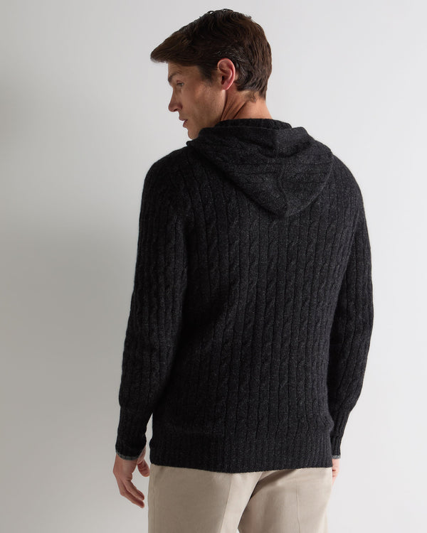 N.peal Men's Fitzrovia Cable Cashmere Hoodie In Charcoal Grey Melange
