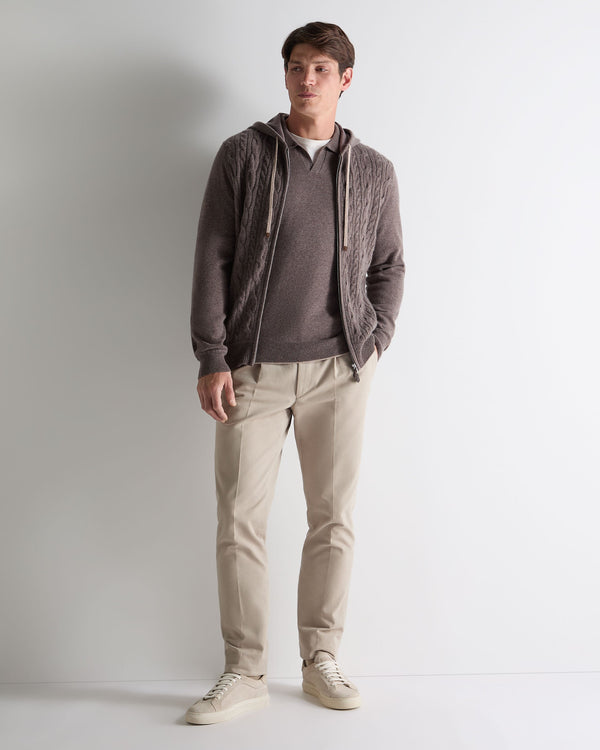 N.peal Men's Fulham Cable Zip Cashmere Hoodie In Otter Brown