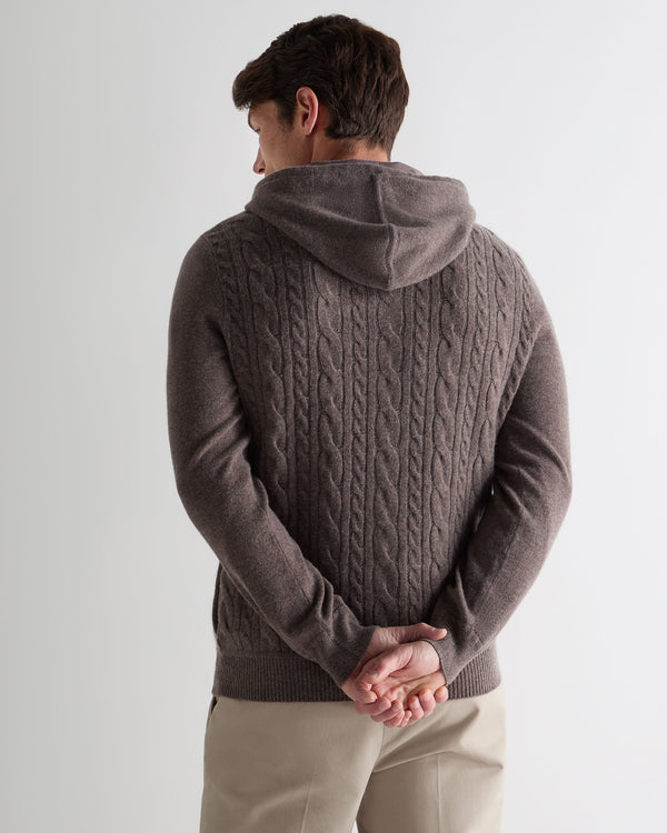 N.peal Men's Fulham Cable Zip Cashmere Hoodie In Otter Brown