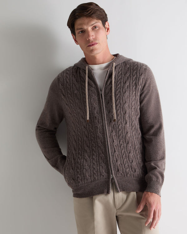 n.peal Men's Fulham Cable Zip Cashmere Hoodie In Otter Brown
