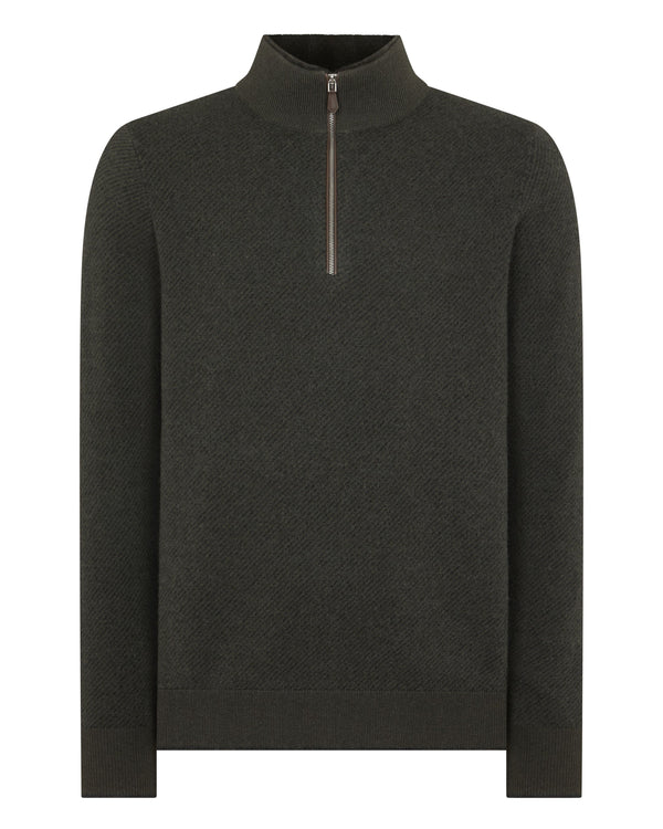 N.peal Men's Fur Trim Half Zip Cashmere Sweater In Arabica Khaki Green