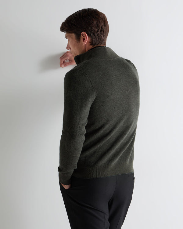 N.peal Men's Fur Trim Half Zip Cashmere Sweater In Arabica Khaki Green