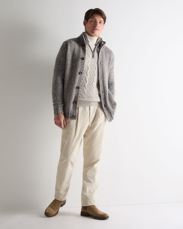 N.peal Men's Fur Trim Half Zip Cashmere Sweater In Nougat Brown Marl