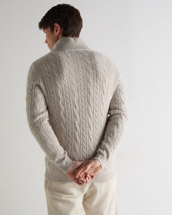 N.peal Men's Fur Trim Half Zip Cashmere Sweater In Nougat Brown Marl