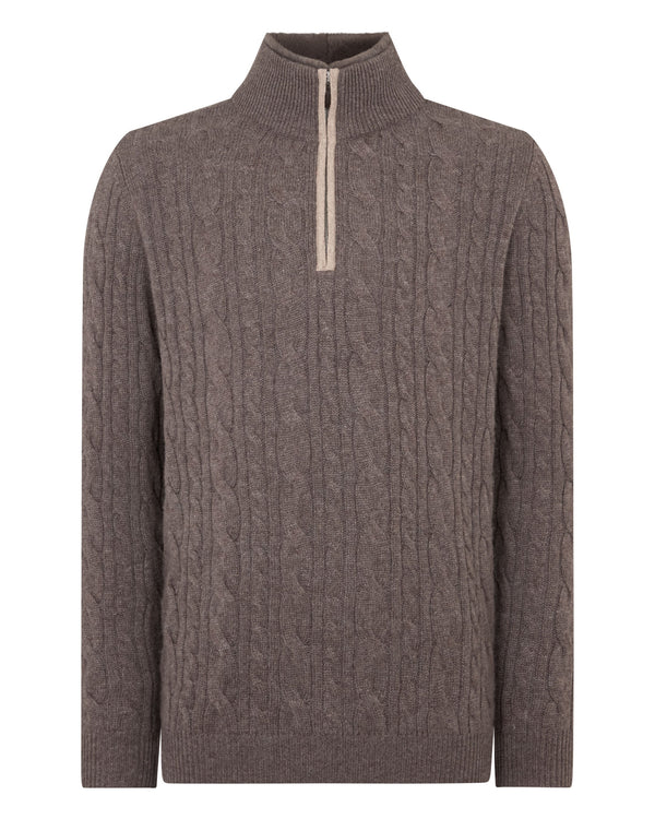 N.peal Men's Fur Trim Half Zip Cashmere Sweater In Otter Brown