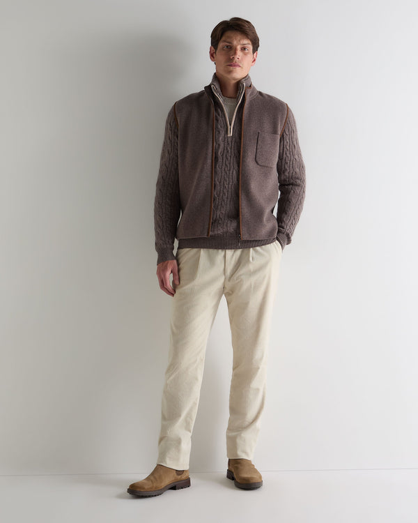 N.peal Men's Fur Trim Half Zip Cashmere Sweater In Otter Brown