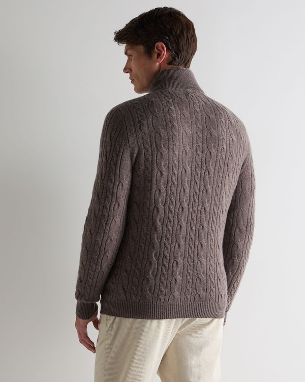 N.peal Men's Fur Trim Half Zip Cashmere Sweater In Otter Brown