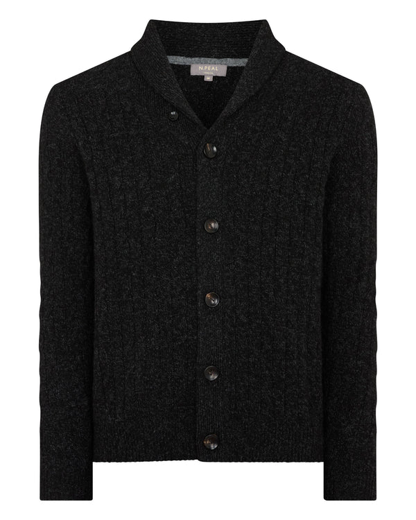 N.peal Men's Garrick Shawl Cable Cashmere Cardigan In Charcoal Grey Melange