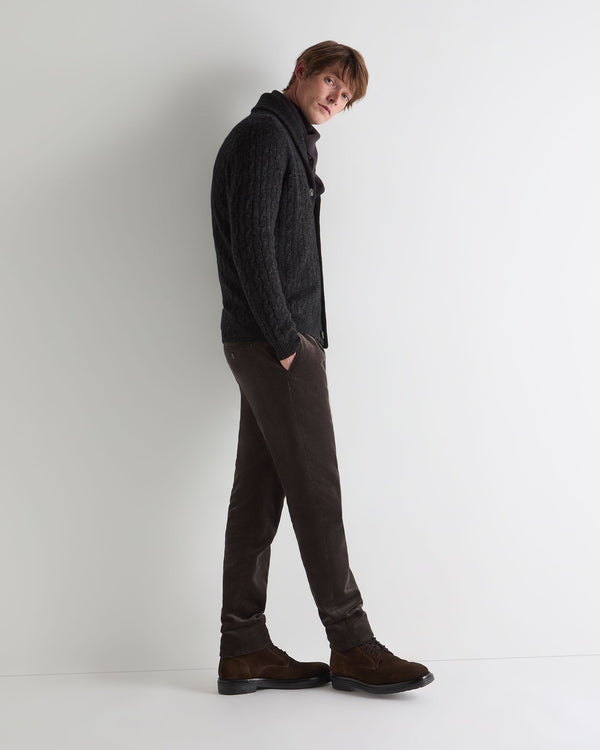 N.peal Men's Garrick Shawl Cable Cashmere Cardigan In Charcoal Grey Melange