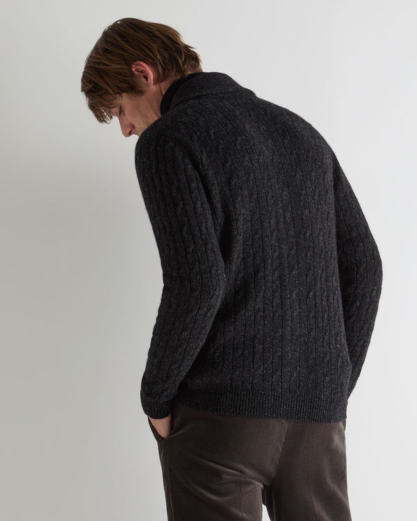 N.peal Men's Garrick Shawl Cable Cashmere Cardigan In Charcoal Grey Melange