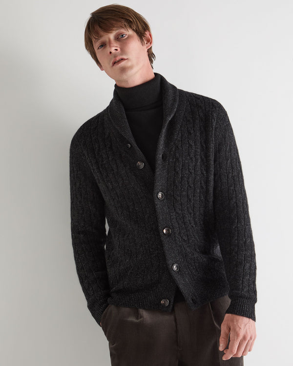 n.peal Men's Garrick Shawl Cable Cashmere Cardigan In Charcoal Grey Melange
