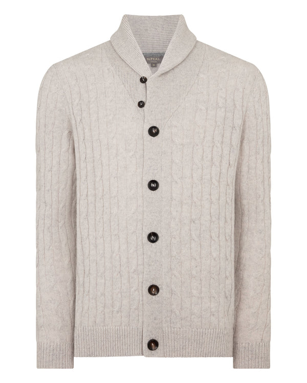 N.peal Men's Garrick Shawl Cable Cashmere Cardigan In Nougat Brown Marl