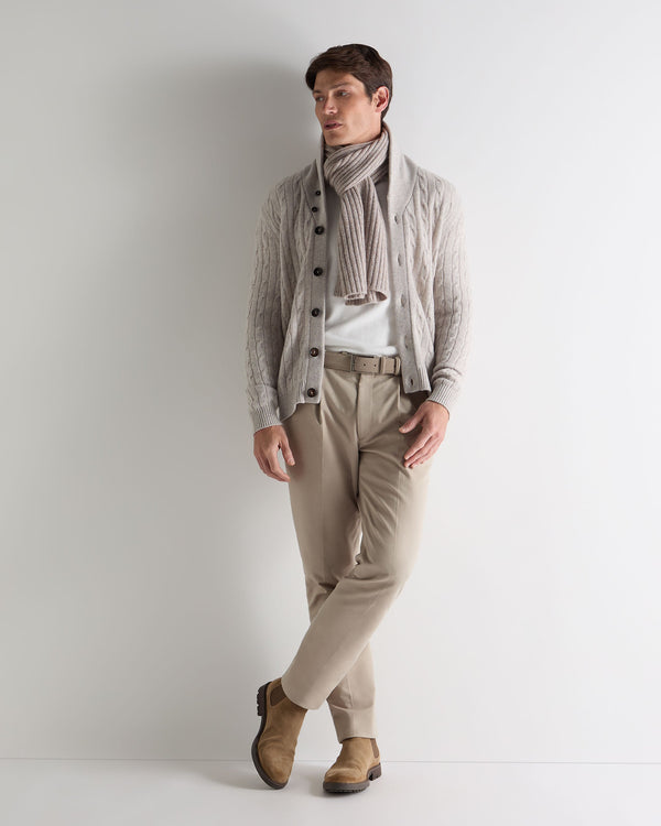 N.peal Men's Garrick Shawl Cable Cashmere Cardigan In Nougat Brown Marl
