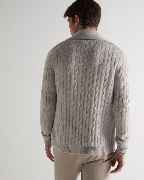 N.peal Men's Garrick Shawl Cable Cashmere Cardigan In Nougat Brown Marl