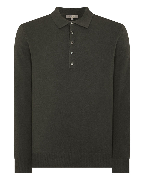 N.peal Men's Greenwich Cashmere Polo Shirt In Arabica Khaki Green