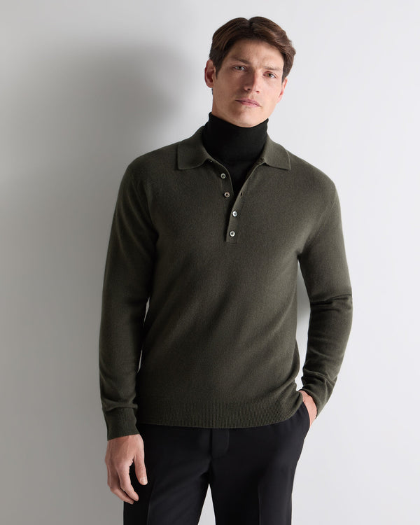 n.peal Men's Greenwich Cashmere Polo Shirt In Arabica Khaki Green