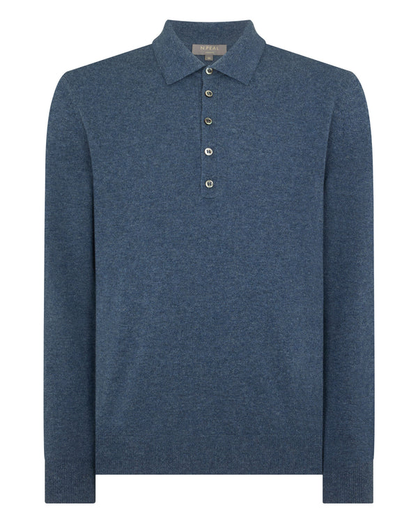 N.peal Men's Greenwich Cashmere Polo Shirt In Light Denim Blue