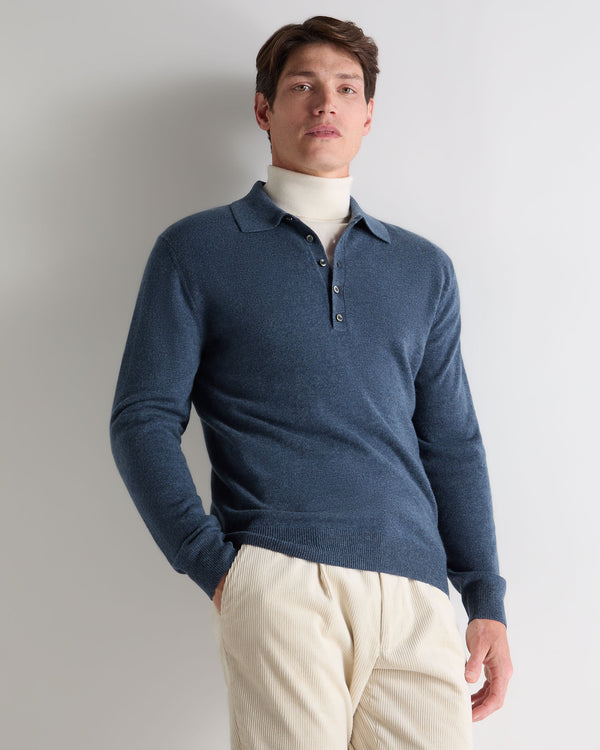 n.peal Men's Greenwich Cashmere Polo Shirt In Light Denim Blue