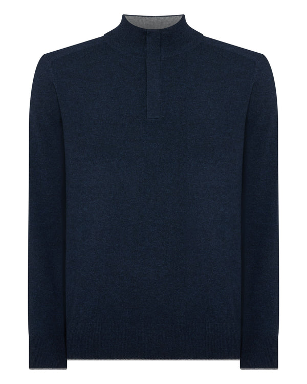N.peal Men's Half Button Cashmere Sweater In Indigo Blue