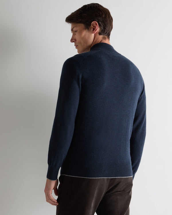 N.peal Men's Half Button Cashmere Sweater In Indigo Blue