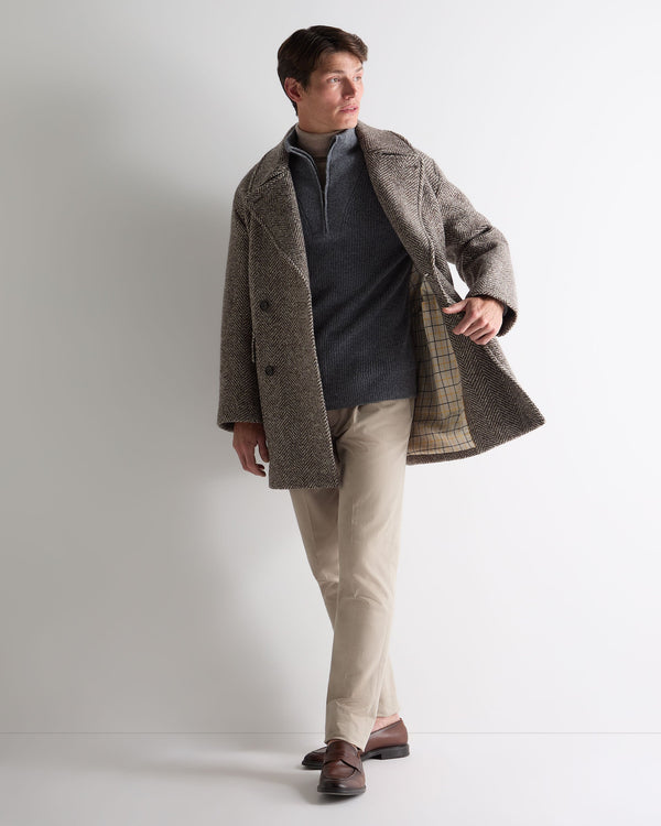 N.peal Men's Half Zip Rib Cashmere Sweater In Grey Melange