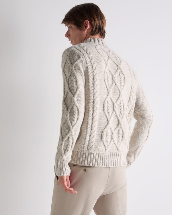 N.peal Men's Hero Cable Cashmere Sweater In Ash Grey Marl