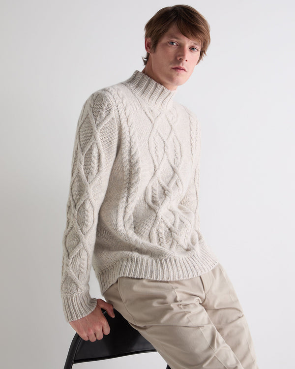 n.peal Men's Hero Cable Cashmere Sweater In Ash Grey Marl