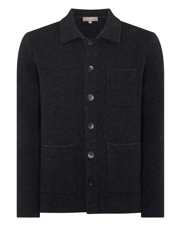 N.peal Men's Herringbone Cashmere Polo Shirt In Black