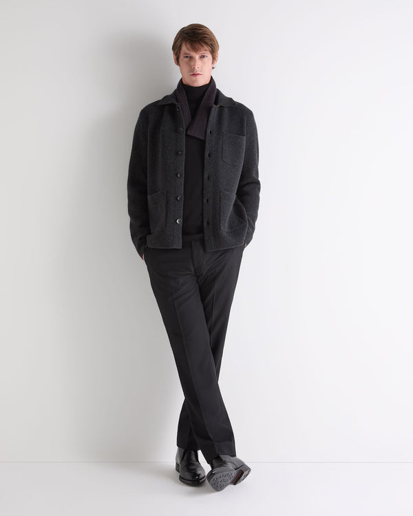 N.peal Men's Herringbone Cashmere Polo Shirt In Black