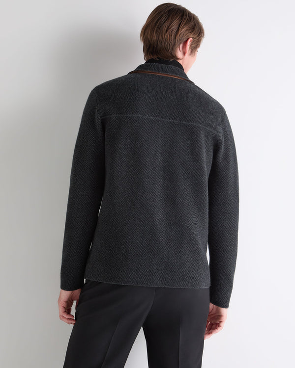 N.peal Men's Herringbone Cashmere Polo Shirt In Black