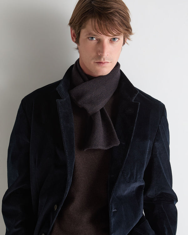 N.peal Men's Herringbone Cashmere Scarf In Chocolate Brown