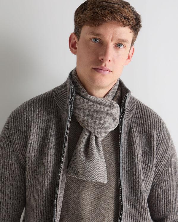 N.peal Men's Herringbone Cashmere Scarf In Oatmeal Brown