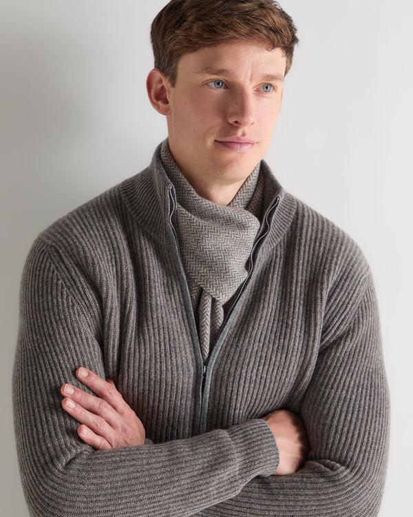 N.peal Men's Herringbone Cashmere Scarf In Oatmeal Brown