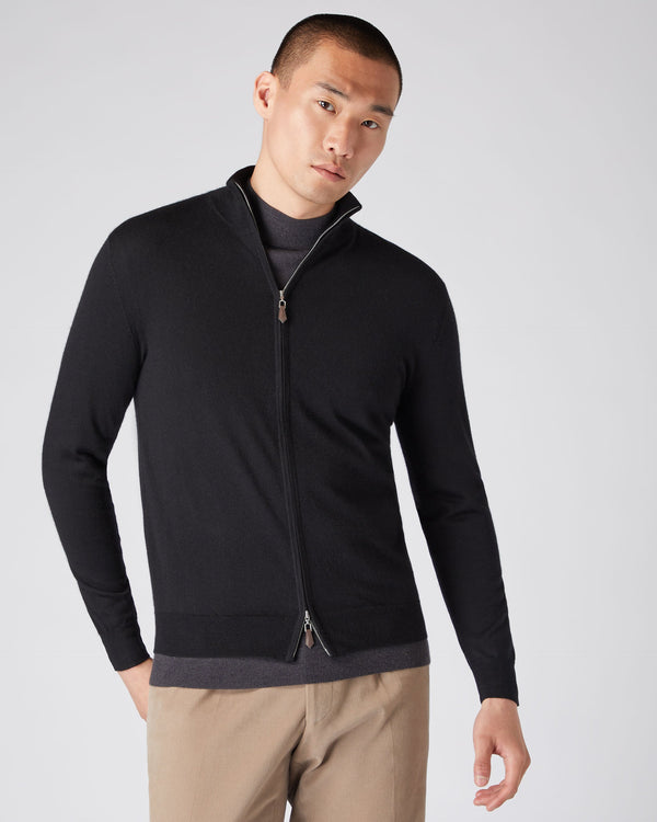 n.peal Men's Hyde Fine Gauge Cashmere Full Zip Sweater In Black