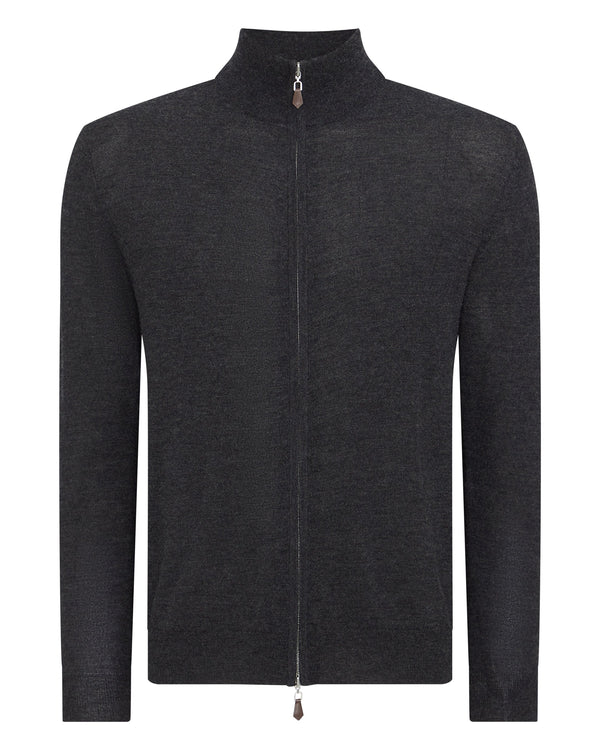 N.peal Men's Hyde Fine Gauge Cashmere Full Zip Sweater In Dark Charcoal Grey