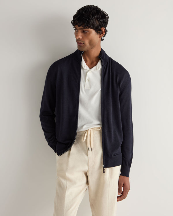 n.peal Men's Hyde Fine Gauge Cashmere Full Zip Sweater In Navy Blue